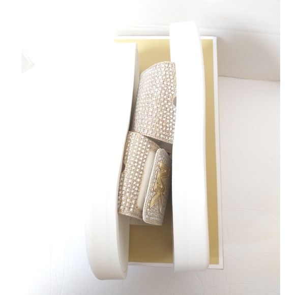 New! MICHAEL KORS Rhinestone MK Logo Platform Slide Sandals Shoes Open-Toe 8 - Picture 6 of 7